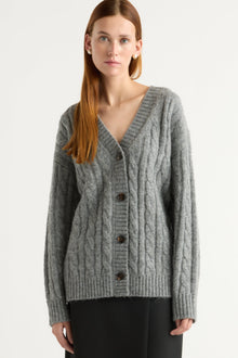 Kelsey | Hikari Asymmetric Cable Knit Cardigan in Size Small