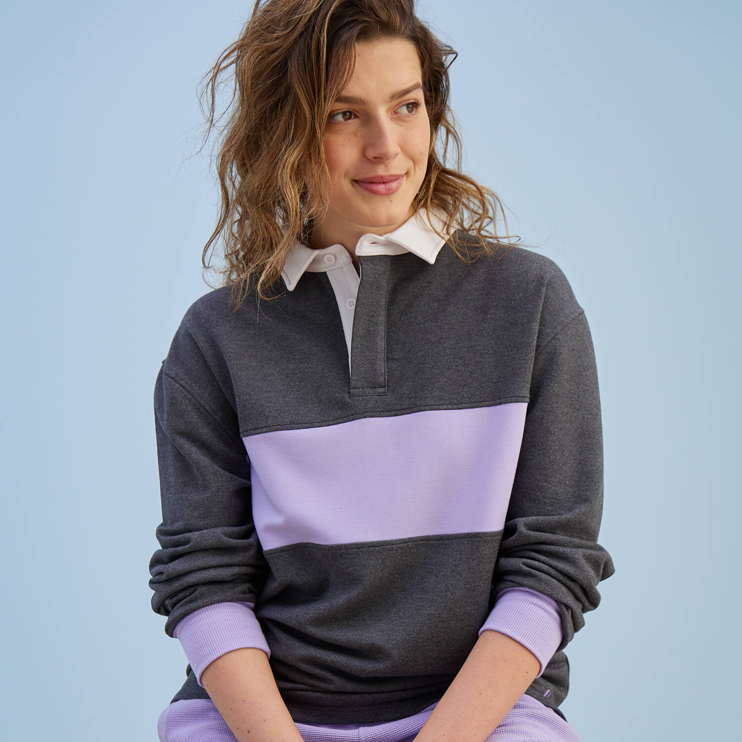 Modal Rugby Pullover | Gray/Lavender