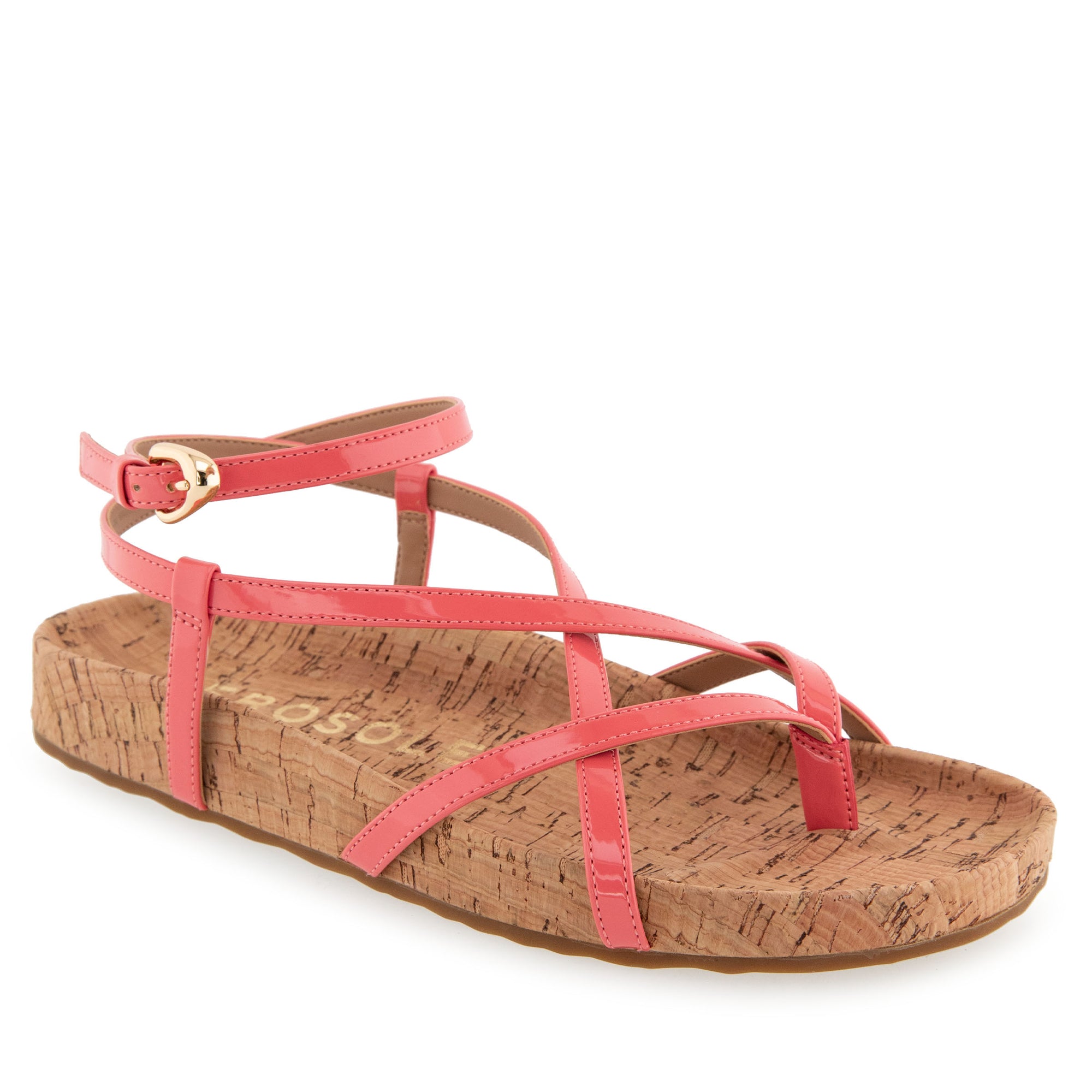 Leera Sandal Footbed | Coral Patent Faux Leather/Cork