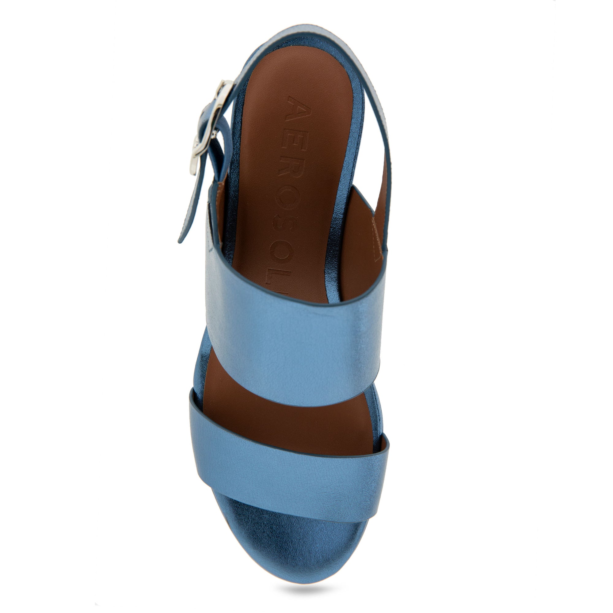 Camera Sandal Platform | Blue Metallic Leather