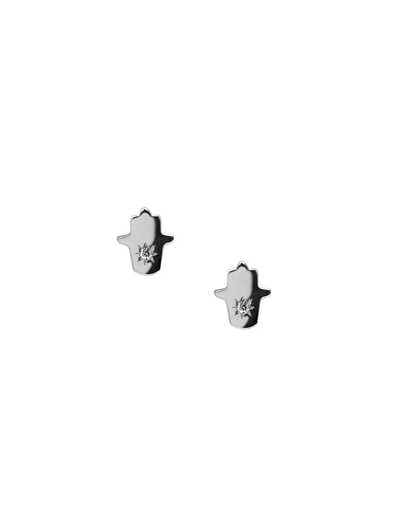 Jac+Jo Icon Hamsa Studs | White Sapphire | 925 Rhodium Plated Sterling Silver