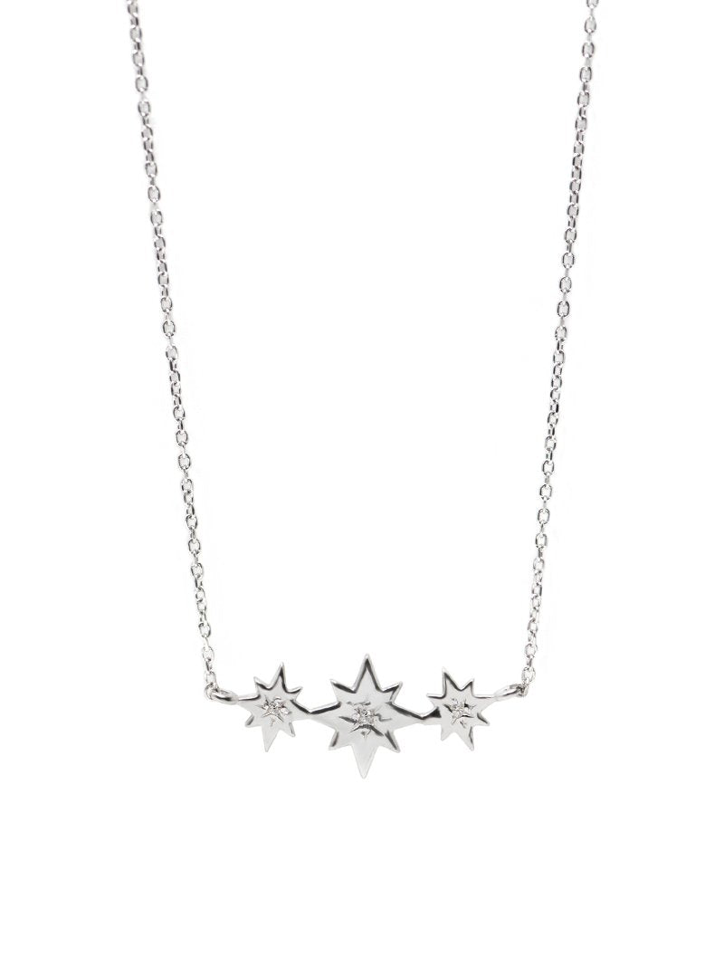 Jac+Jo Icon Triple Starburst Necklace | White Sapphire | 925 Rhodium Plated Sterling Silver