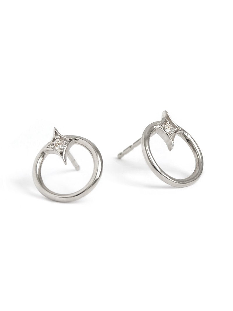 Jac+Jo Gothic Diamond Open Circle Studs | White Sapphire | 925 Rhodium Plated Sterling Silver