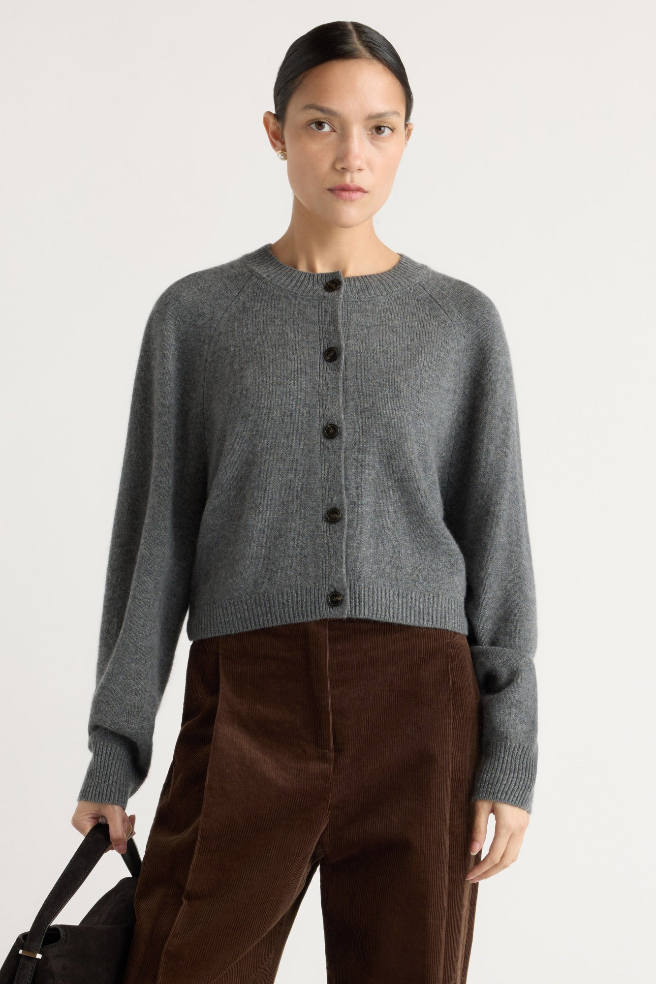 Kiri Cashmere Button Sweater | Charcoal