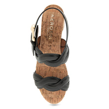 Camea Sandal Platform | Black Leather W/Raffia Heel