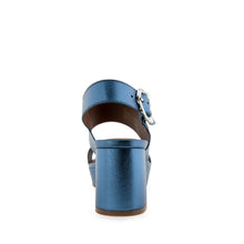 Camera Sandal Platform | Blue Metallic Leather