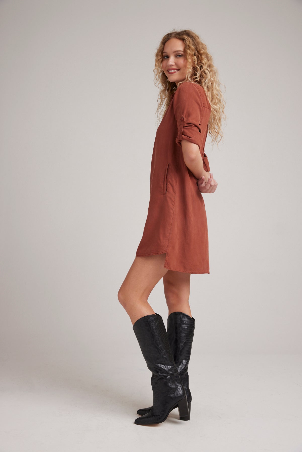 Long Sleeve A-Line Dress - Autumn Amber