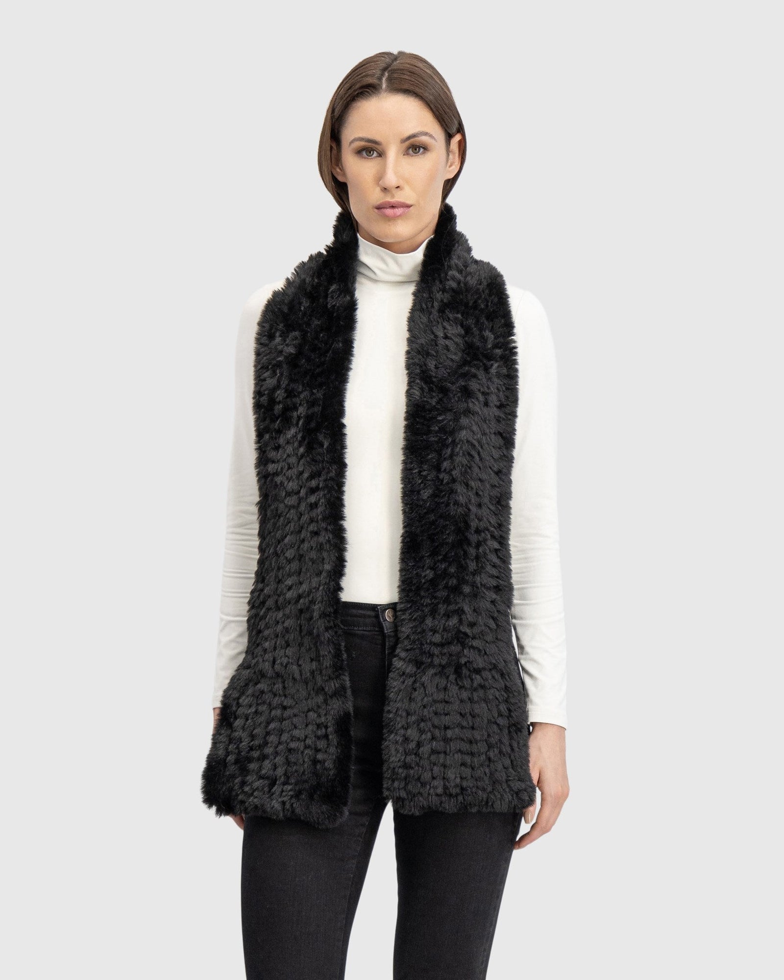 Fur-Free Rex Rabbit (Faux Fur) Knit Scarf | Black