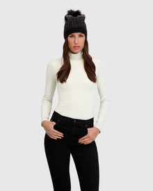 Knit Beanie Hat With Fur-Free Fox (Faux Fur) Pompom | Black/Black