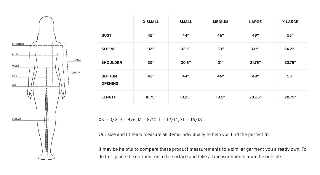 Product size guide