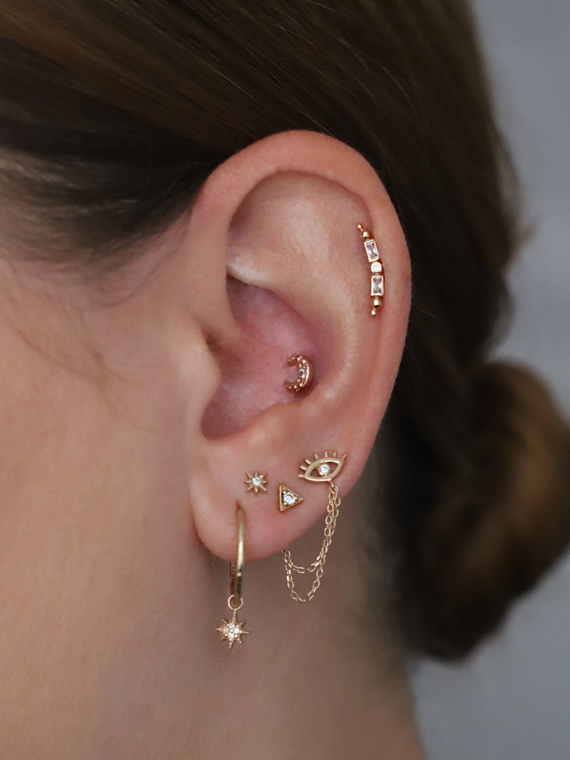 Anzie x Mel Soldera Petite Crescent Moon Stud | Diamonds | 14K Yellow Gold