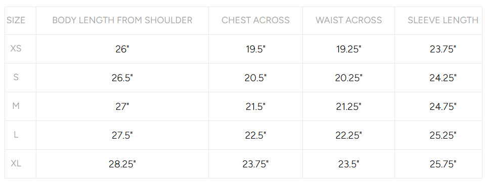 Product size guide