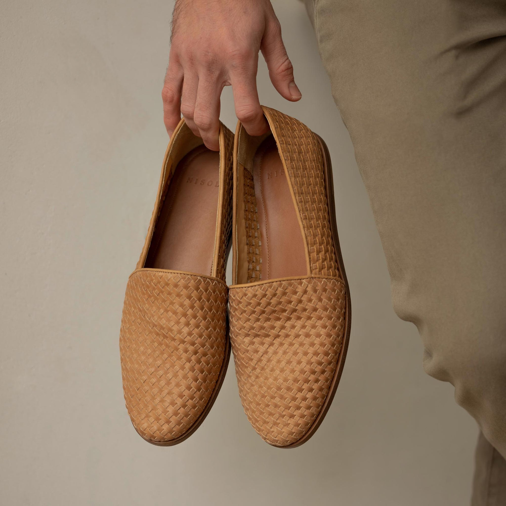 Image 3 of the Alejandro Woven Slip on Almond on model
