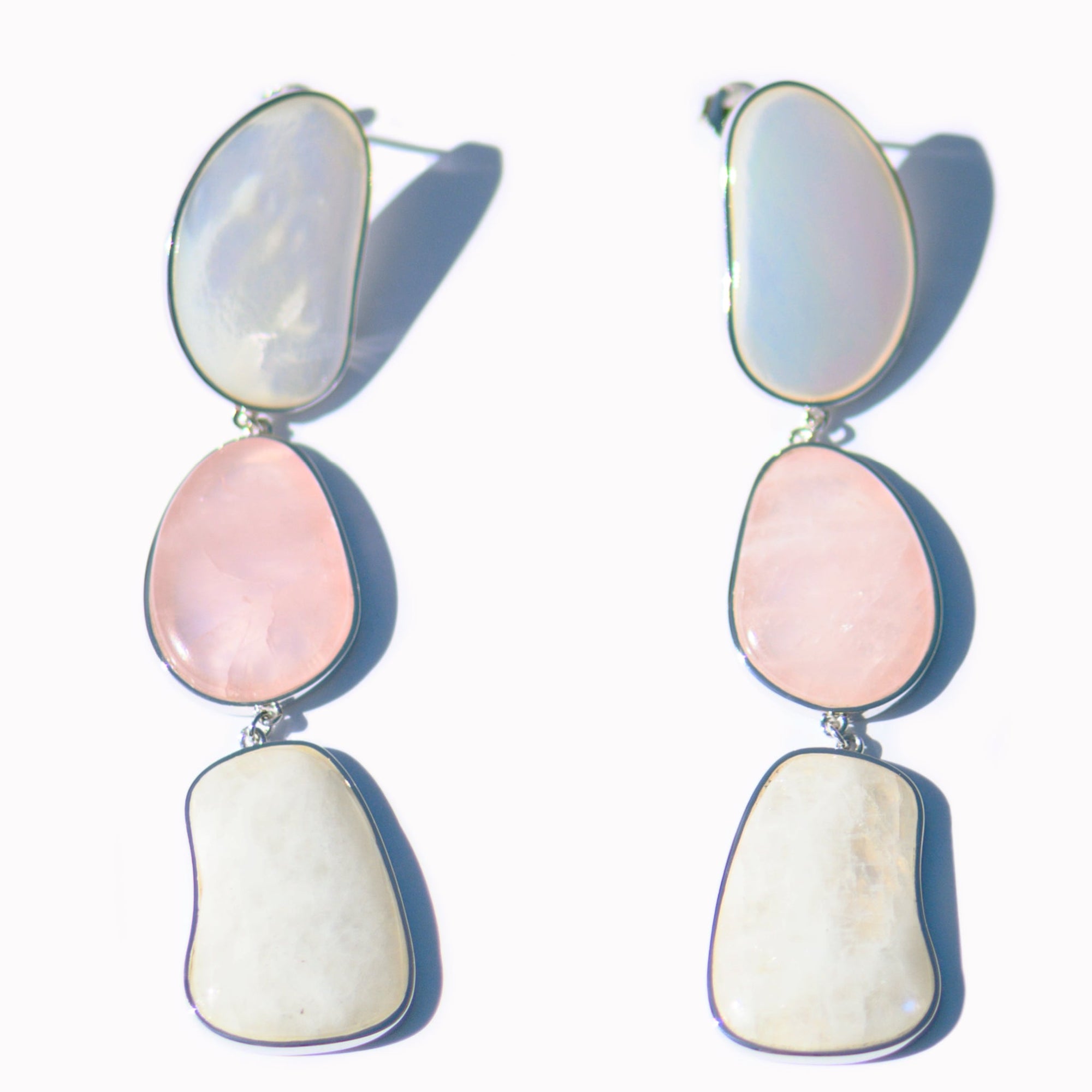 Opera Earrings | Silver | Mother of Pearl/Rose Quartz/Moonstone