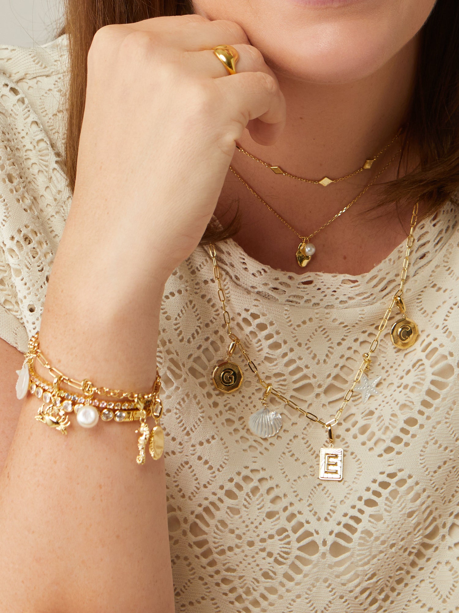 Keepsakes Pearl Necklace | Mother of Pearl | 14K Gold Plated Brass