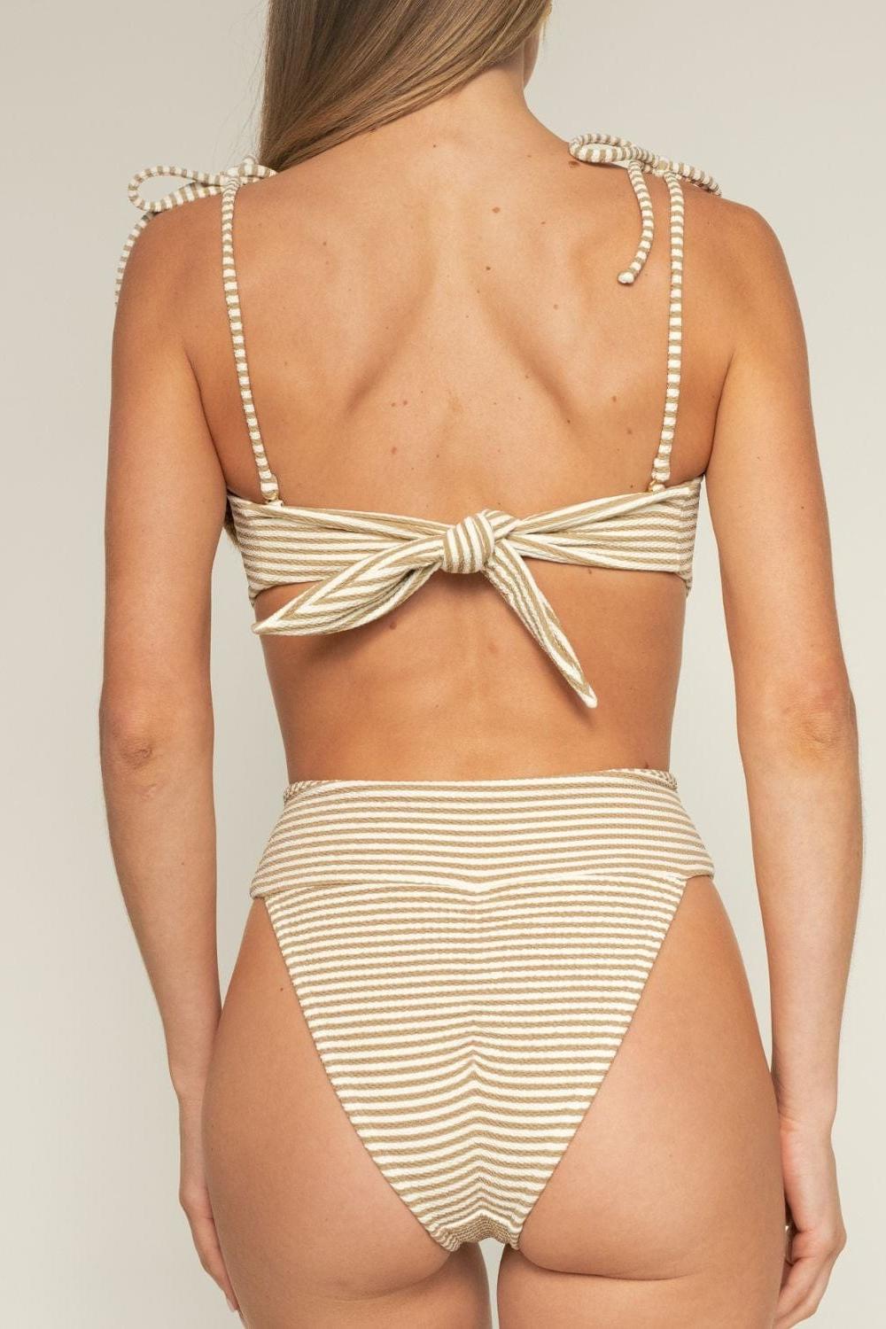 Tori Ties Bandeau Bikini Top | Neutral Stripe