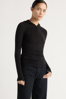 Charlotte | Nyla Zip Tencel-Wool Hooded Tee in Size Small