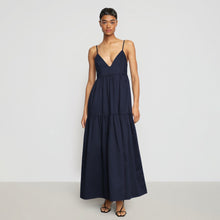Orchid Sweetheart-Neck Tiered Cotton Maxi Dress | Navy
