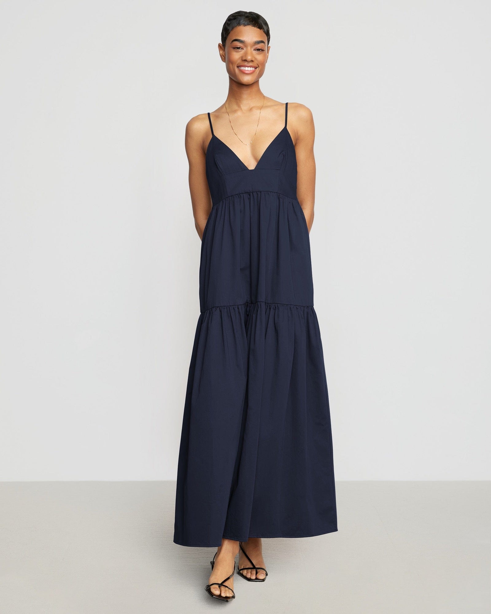 Simone | Orchid Sweetheart-Neck Tiered Cotton Maxi Dress in Size Small