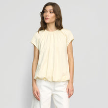 Orinda Shirred-Neck Bubble-Hem Blouse | Buttercream