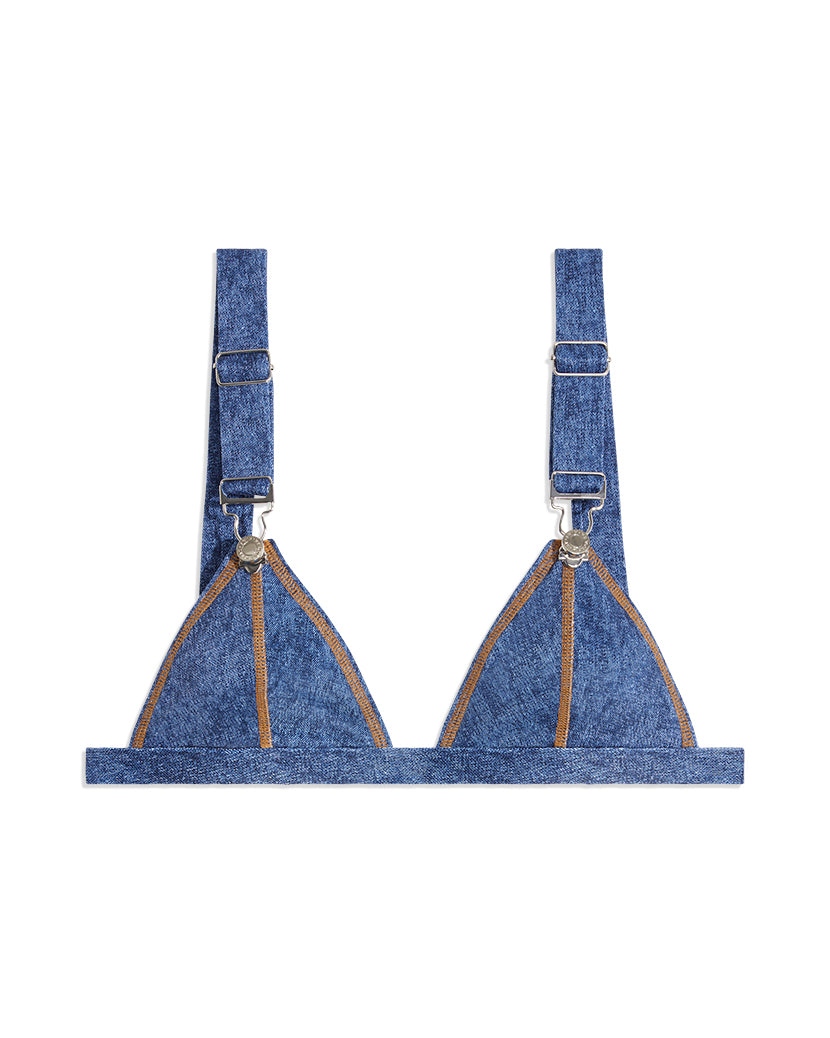 Overall Triangle Denim Bikini Top | Dark Wash