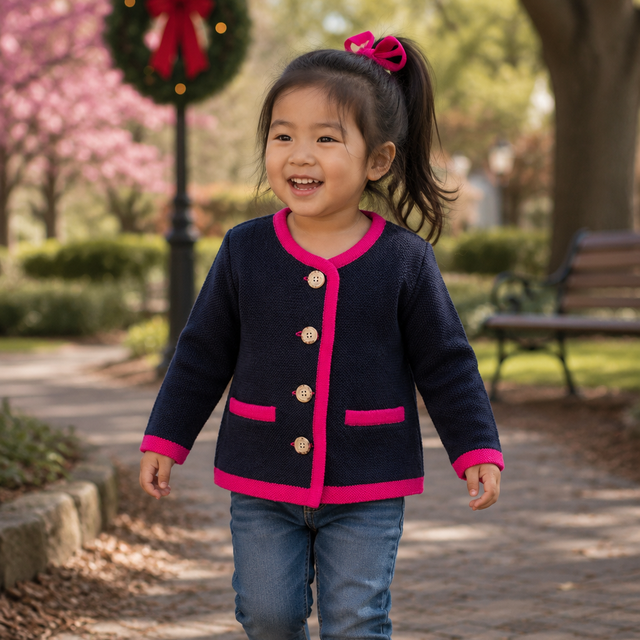 Kids | Salzburg Cardigan | Navy / Hot Pink