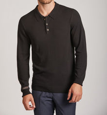 Men | Vicuna Long Sleeve Polo for Men | Black