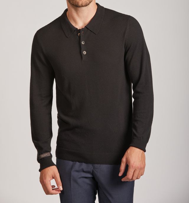 Men | Vicuna Long Sleeve Polo for Men | Black