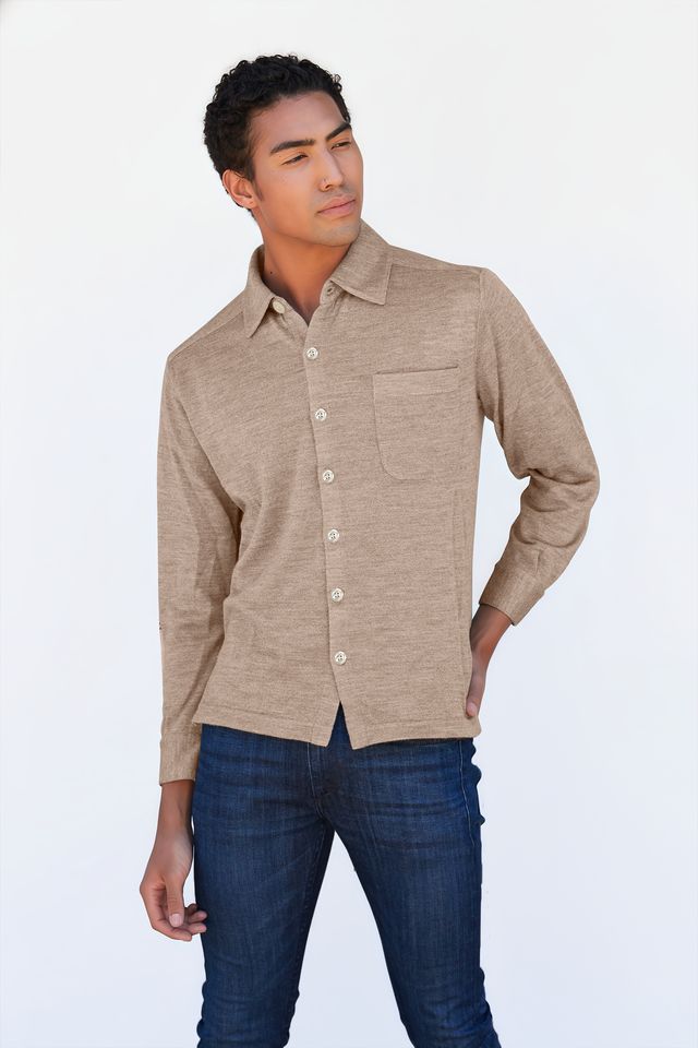 Men | Knit Shirt | Light Taupe
