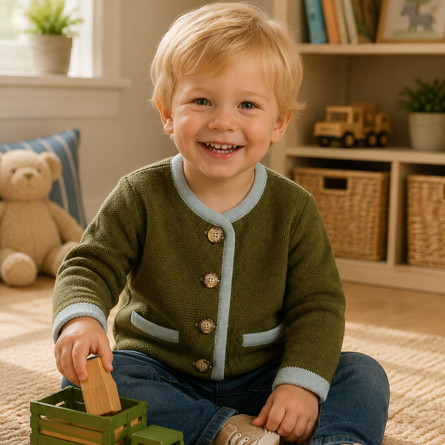 Kids | Salzburg Cardigan | Pine / Light Blue