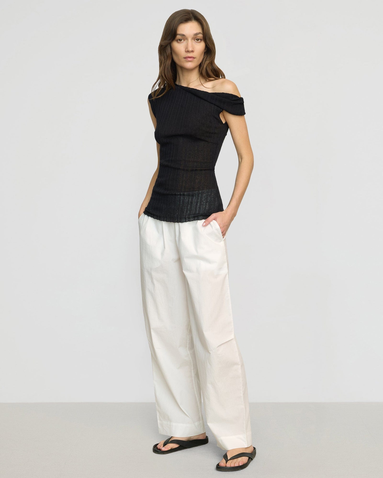 Renee | Paula Smocked-Waist Organic Cotton Pant in Size Small