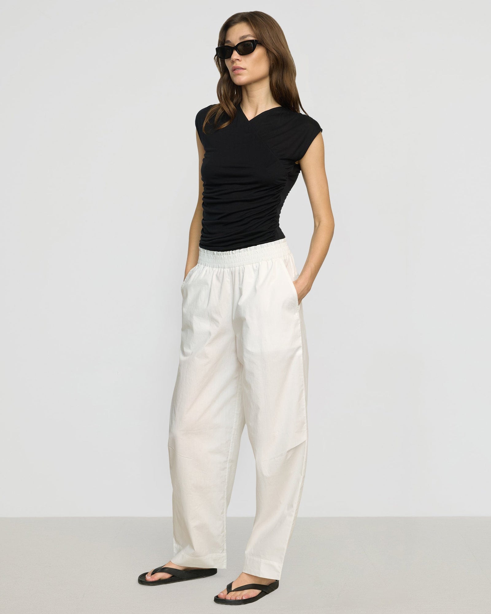 Renee | Paula Smocked-Waist Organic Cotton Pant in Size Small