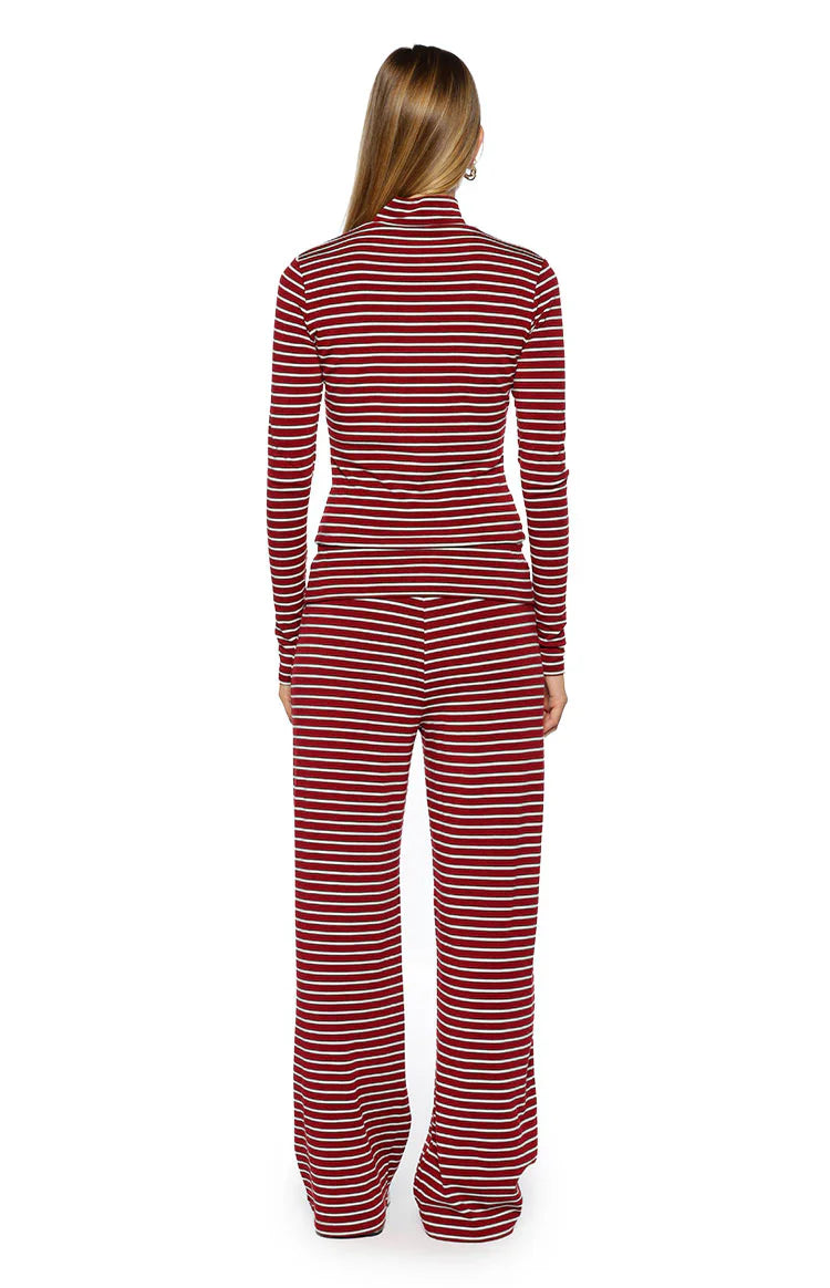 Poppi Double Zip Sweater | Burgundy Stripe