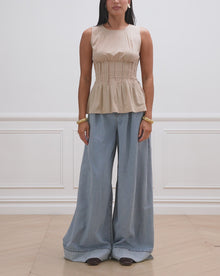 Pleated Peplum Top | Beige