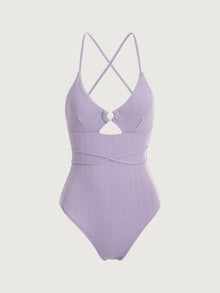 Backless Cutout Textured One Piece Swimsuit | Purple