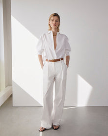 Another Tomorrow Relaxed Wide Leg Pant in Off White – Cotton Women's Trousers