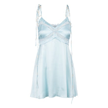 Mini Dress w/ Lace Panel & Beaded Tie Straps | Blue Mist