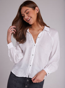 Round Hem Bishop Sleeve Shirt - White