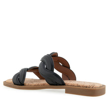 Colette Sandal Flat | Black Faux Leather