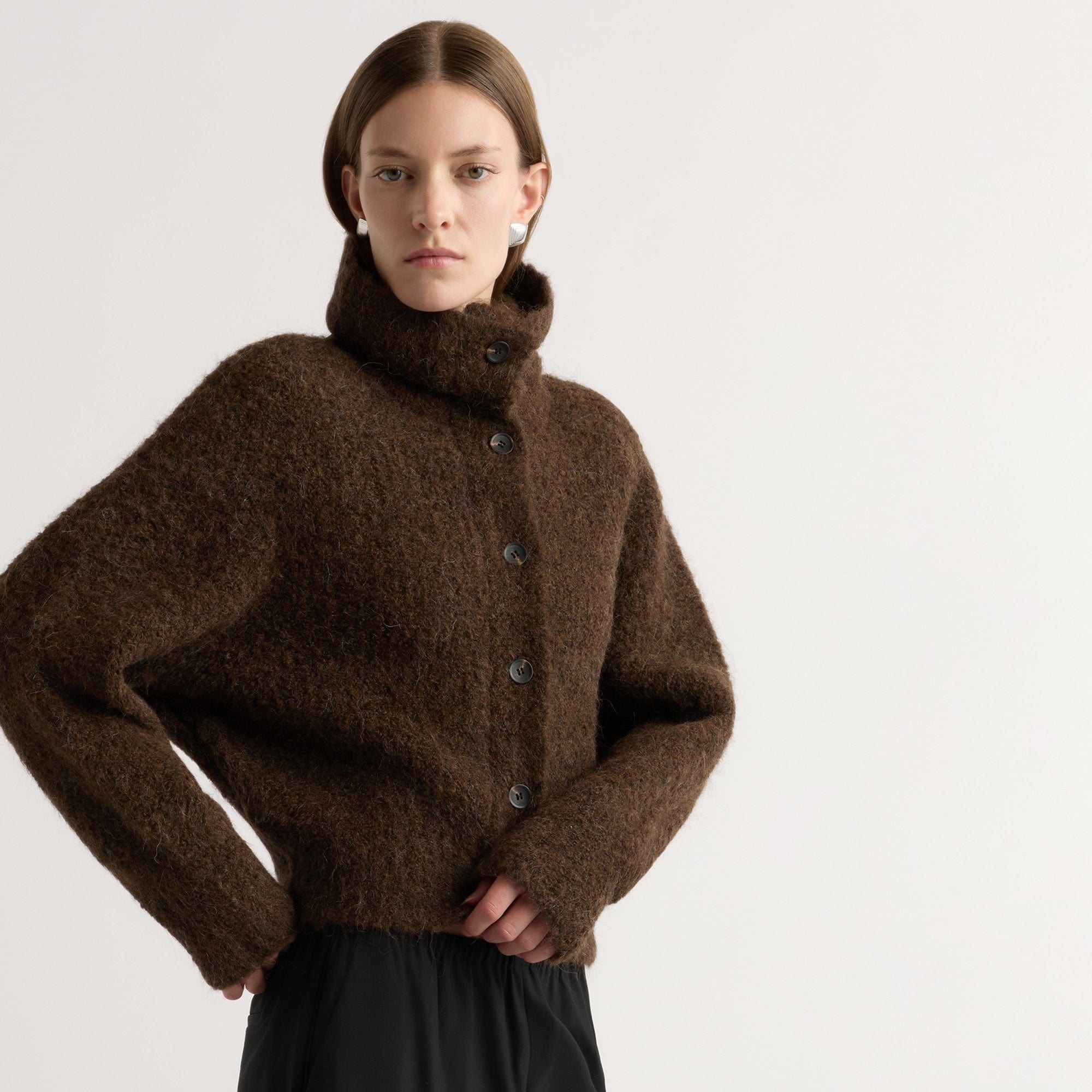 Sacha Fuzzy Alpaca-Wool Cardigan | Dark Chestnut