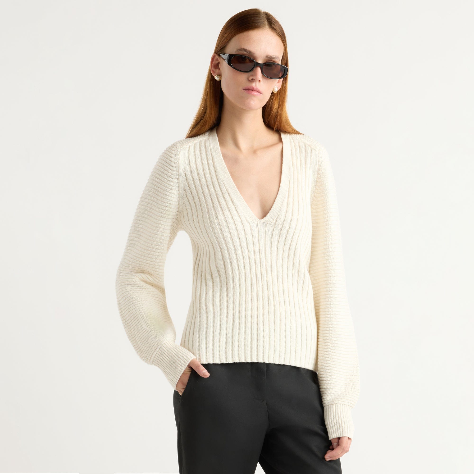 Kelsey | Sanne Ottoman-Knit V-Neck Sweater in Size Small