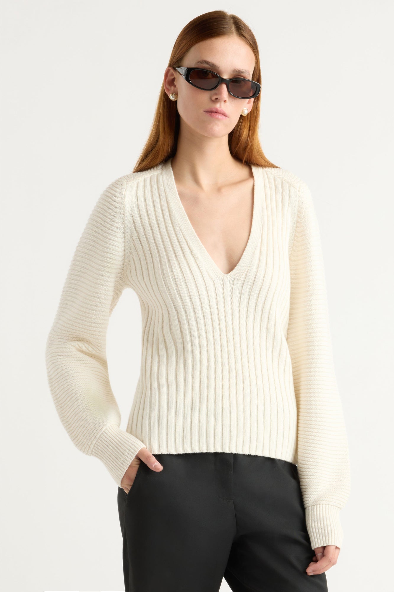 Kelsey | Sanne Ottoman-Knit V-Neck Sweater in Size Small