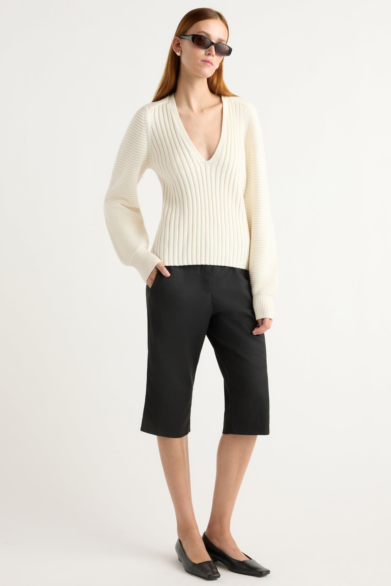 Kelsey | Sanne Ottoman-Knit V-Neck Sweater in Size Small