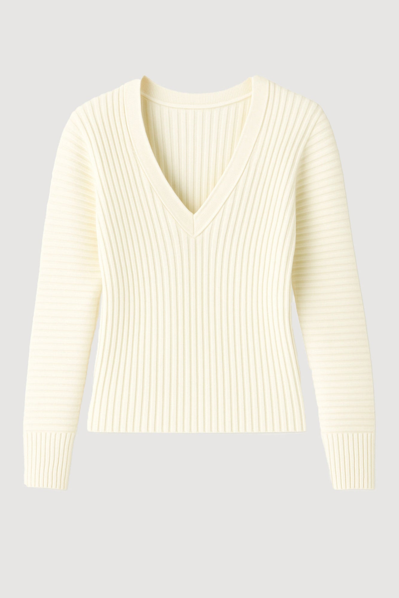 Kelsey | Sanne Ottoman-Knit V-Neck Sweater in Size Small - Flat
