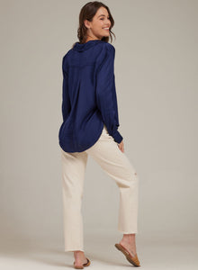 Side Slit Button Down Shirt - Midnight Royal