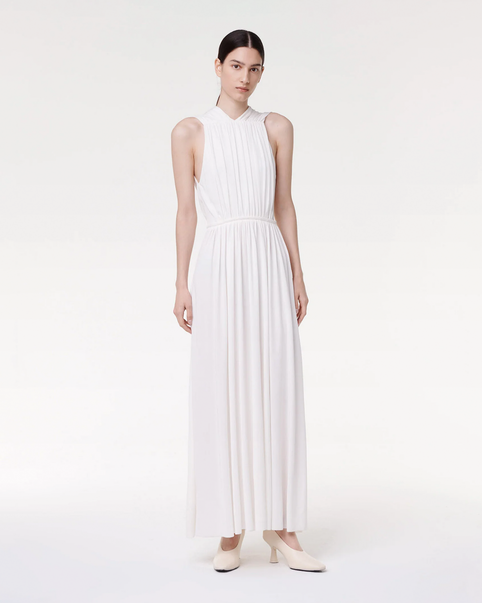 Another Tomorrow Shirred Midi Dress in Off White – Viscose Women's Dress