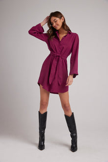 Mini Shirt Dress W/ Smocked Back - Dark Magenta