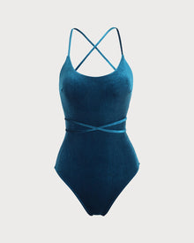 Velvet Backless One Piece Swimsuit | Navy