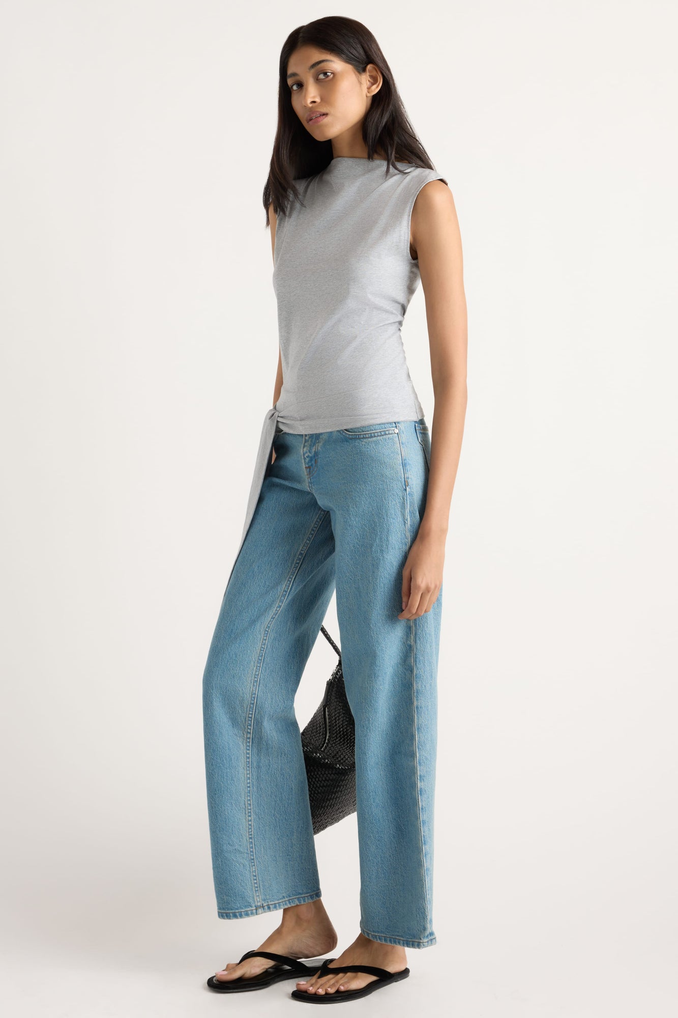 Arya | Sylvia Tie-Hem Slit-Neck Tank in Size Small