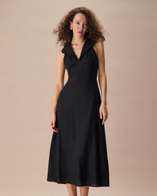 The Black Frill Trim Maxi Dress Black Dresses - RIHOAS